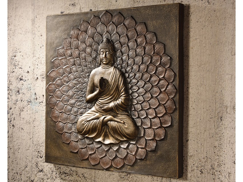 Wandbild XL Buddha Relief Steinbild 45x57cm Magnesia Steinrelief Feng Shui Bild