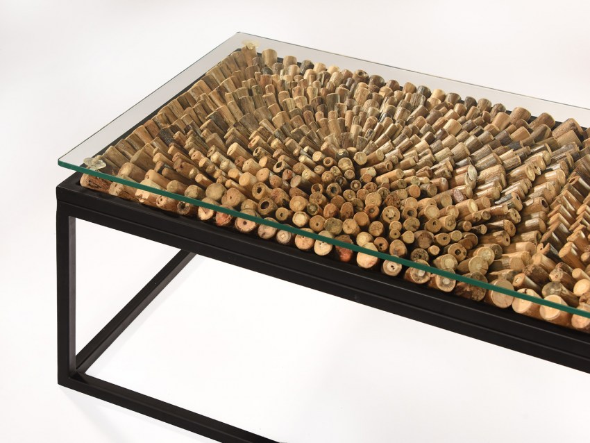 DRIFT Couchtisch mit Glasplatte aus Treibholz-Stücken auf Metallgestell - Rechteck 120x60xH40 cm