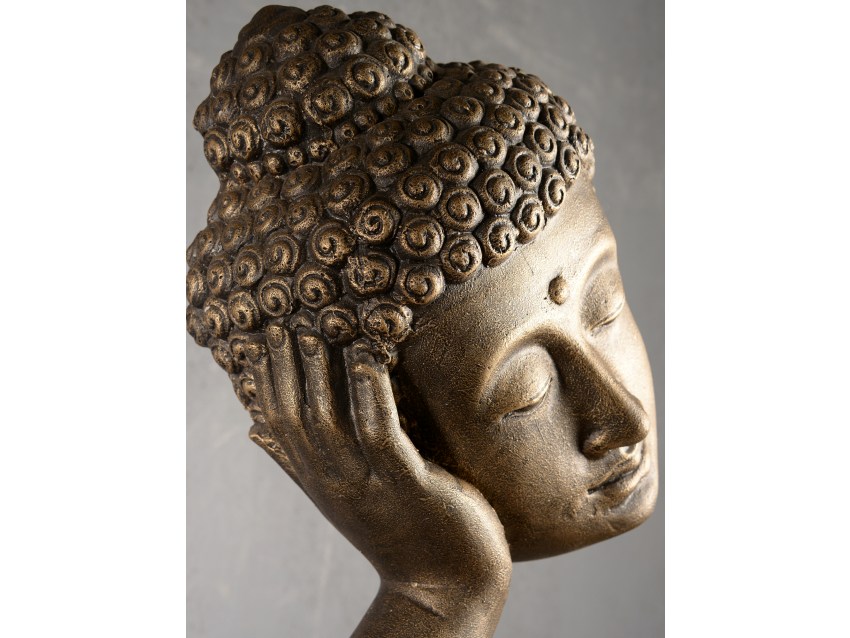 AGAMA Stützender Buddhakopf auf Teakholz Sockel - Antique Gold | FLAIR COLLECTION