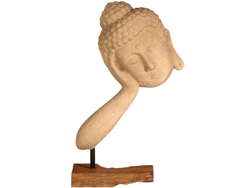 AGAMA Stützender Buddhakopf auf Teakholz Sockel - Sandstein | FLAIR COLLECTION