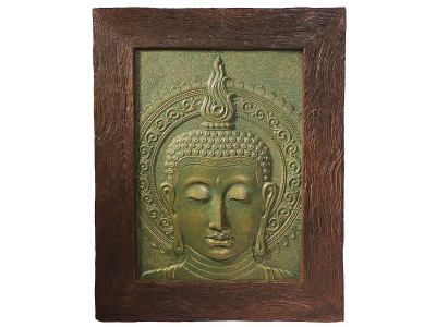 BUDDHA-5 Exklusives Wandrelief mit Buddhakopf im Holzrahmen | FLAIR COLLECTION