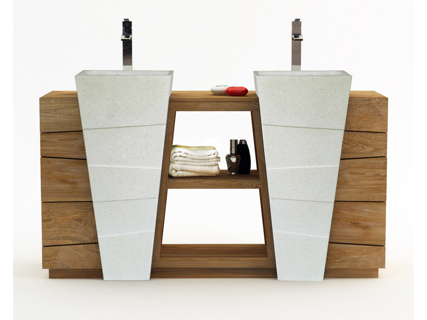 ADANG Doppelwaschtisch mit 2 Waschbecken - Regalfach mitte - Breite 150cm | BADMÖBEL KOLLEKTION