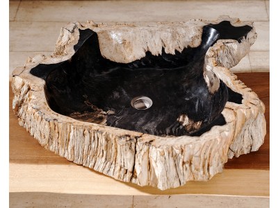 FOSSILE-1 Naturstein Handwaschbecken aus versteinertem Holz - 80x72xH15 | BADMÖBEL KOLLEKTION