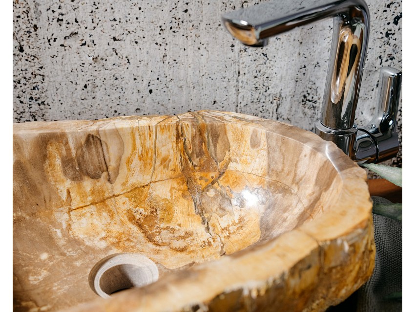 FOSSILE-4 Naturstein Handwaschbecken aus versteinertem Holz - 47x32xH14 | BADMÖBEL KOLLEKTION
