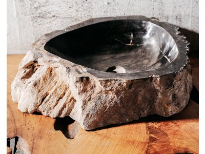 FOSSILE-6 Naturstein Handwaschbecken aus versteinertem Holz - 59x46xH15 | BADMÖBEL KOLLEKTION