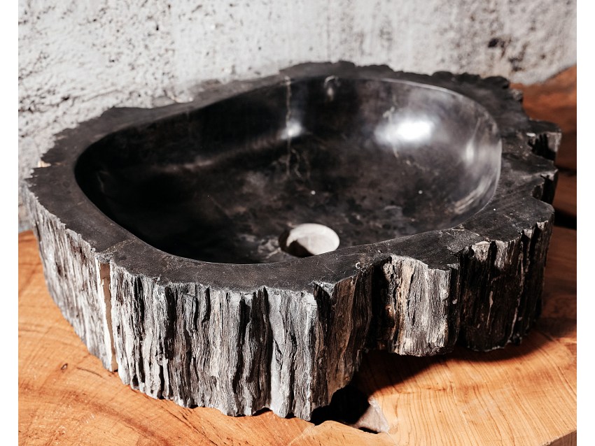 FOSSILE-7 Naturstein Handwaschbecken aus versteinertem Holz - 52x39xH16 | BADMÖBEL KOLLEKTION