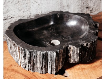 FOSSILE-7 Naturstein Handwaschbecken aus versteinertem Holz - 58x49xH15 | BADMÖBEL KOLLEKTION