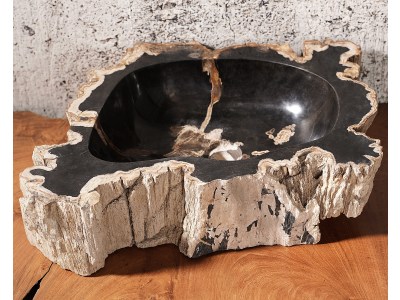 FOSSILE-8 Naturstein Handwaschbecken aus versteinertem Holz - 59x43xH15 | BADMÖBEL KOLLEKTION
