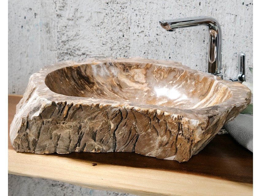FOSSILE-10 Naturstein Handwaschbecken aus versteinertem Holz - 60x44xH15 | BADMÖBEL KOLLEKTION