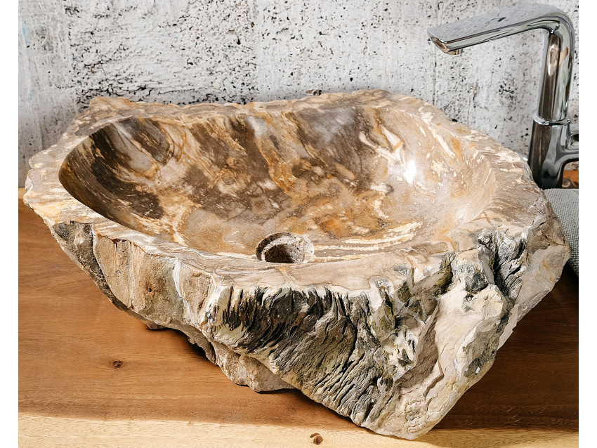 FOSSILE-12 Naturstein Handwaschbecken aus versteinertem Holz - 45x40xH15 | BADMÖBEL KOLLEKTION
