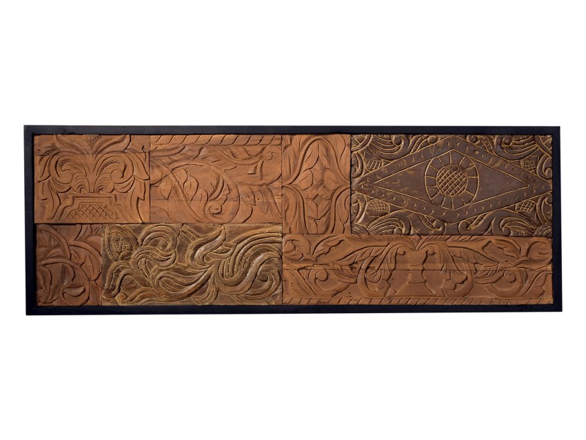 UKIR Wandbild aus recycelten Wood Carving Ornamenten - gerahmt in schwarz - 124x44 | WOOD COLLECTION